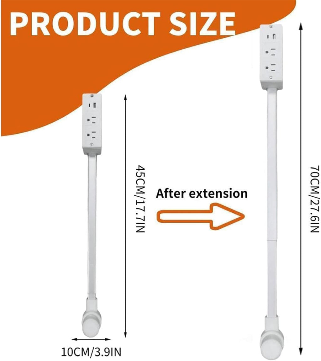 180° Rotating Extendable Wall Outlet – 44-70cm Adjustable Length, USB-A/USB-C + 2 AC Ports – Perfect for Behind Couches, Beds, and Desks in Home/Office Power Solution